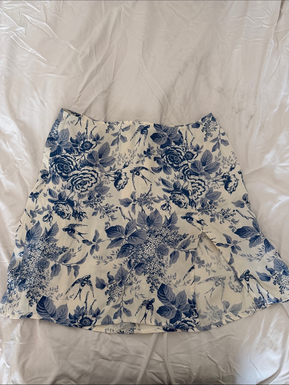 Reformation Blue & Cream Floral Mini Skirt